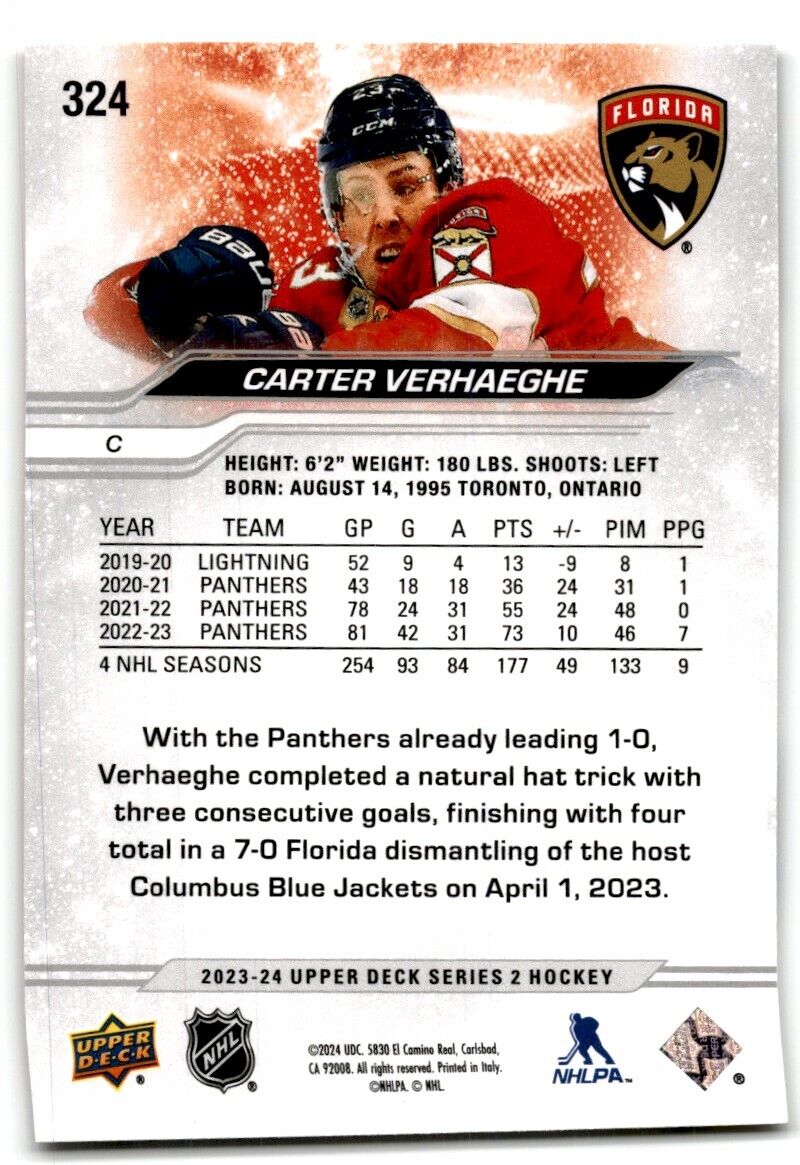 2023-24 Upper Deck Carter Verhaeghe Florida Panthers #324