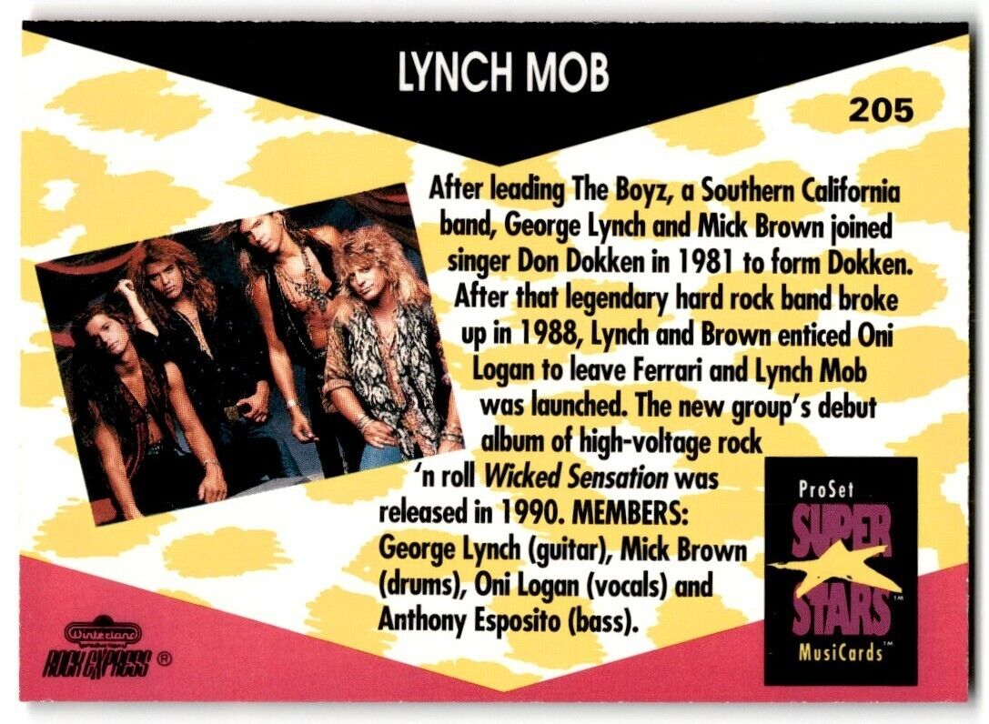 1991-92 ProSet Super Stars MusiCard Lynch Mob #206