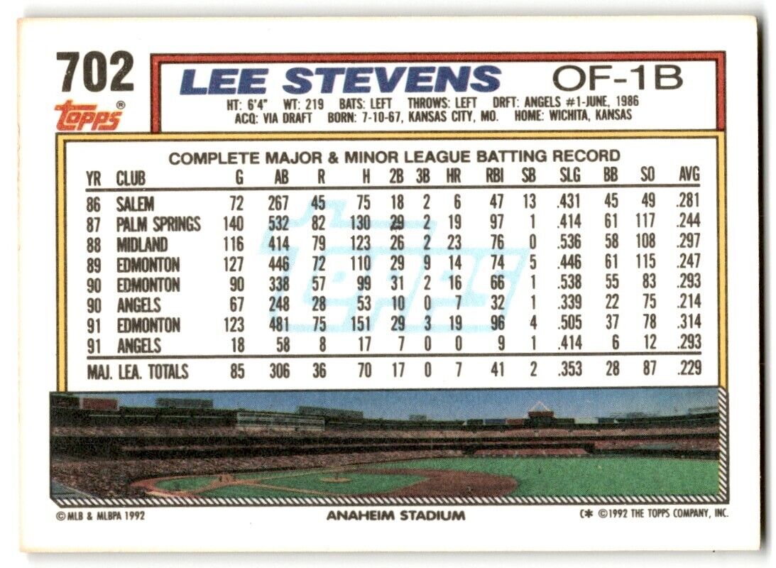 1992 Topps Lee Stevens California Angels #702