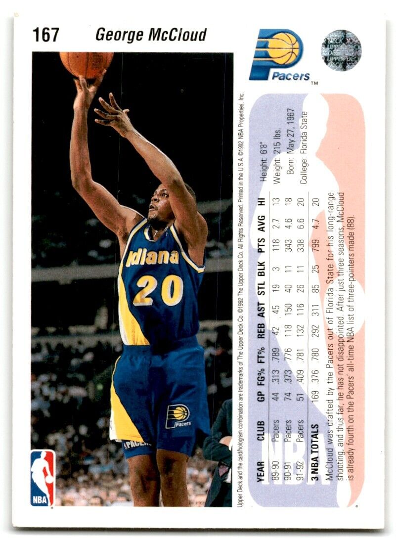 1992-93 Upper Deck George McCloud Indiana Pacers #167