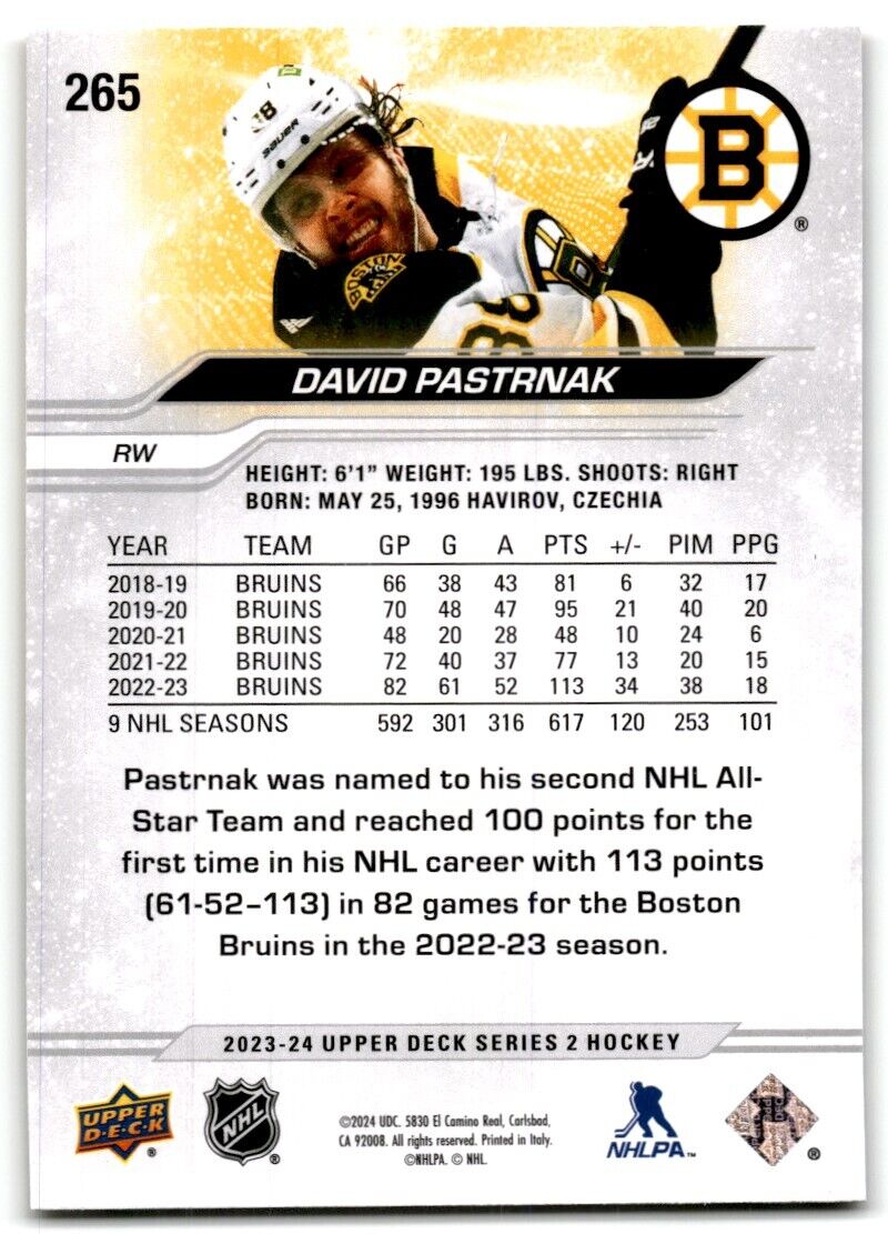 2023-24 Upper Deck David Pastrnak Boston Bruins #265