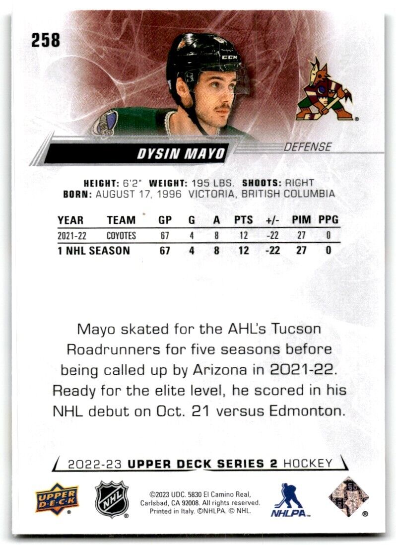 2022-23 Upper Deck Dysin Mayo Arizona Coyotes #258