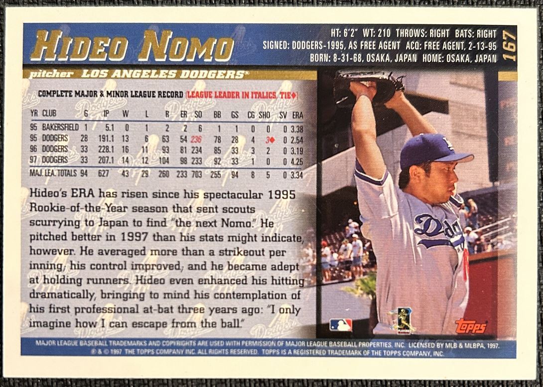 1998 Topps Hideo Nomo Los Angeles Dodgers #167