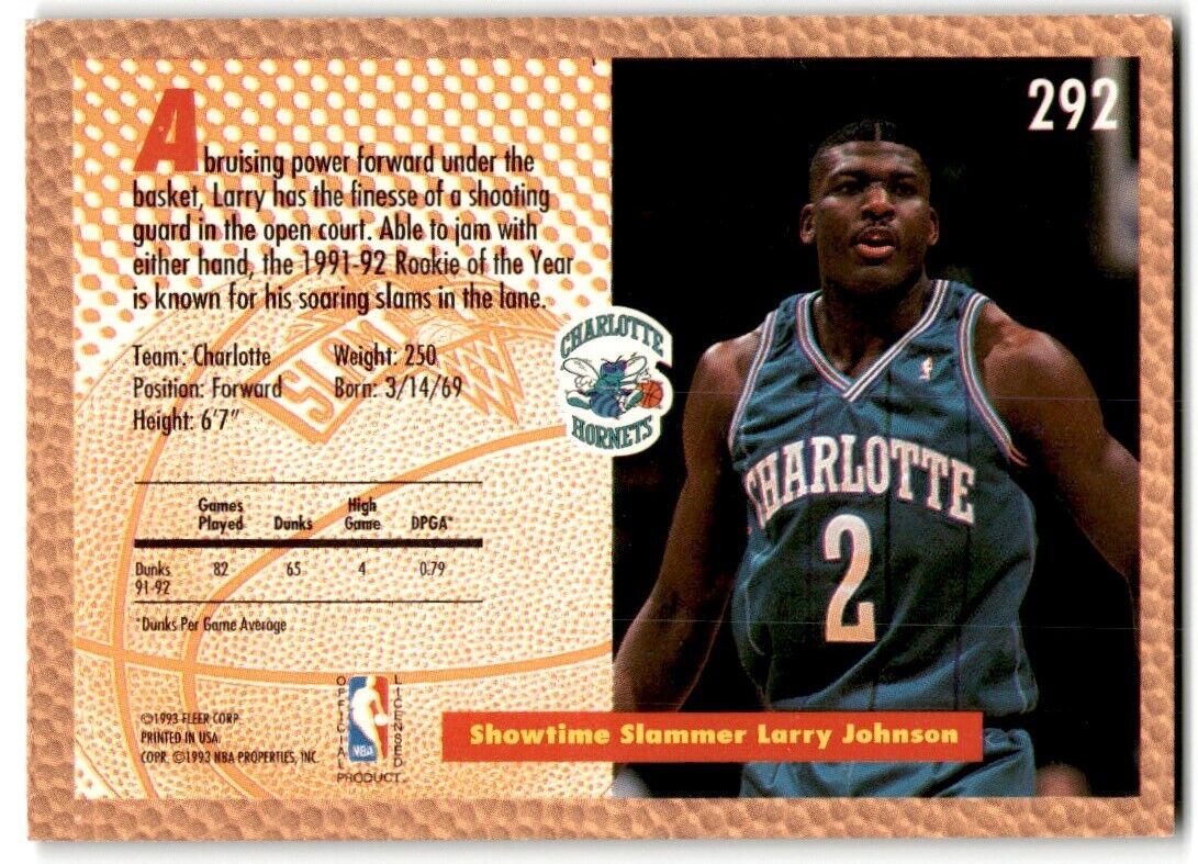 1992-93 Fleer Larry Johnson Charlotte Hornets #292