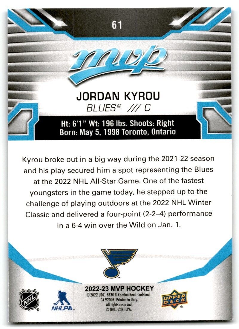 2022-23 Upper Deck MVP Jordan Kyrou St. Louis Blues #61