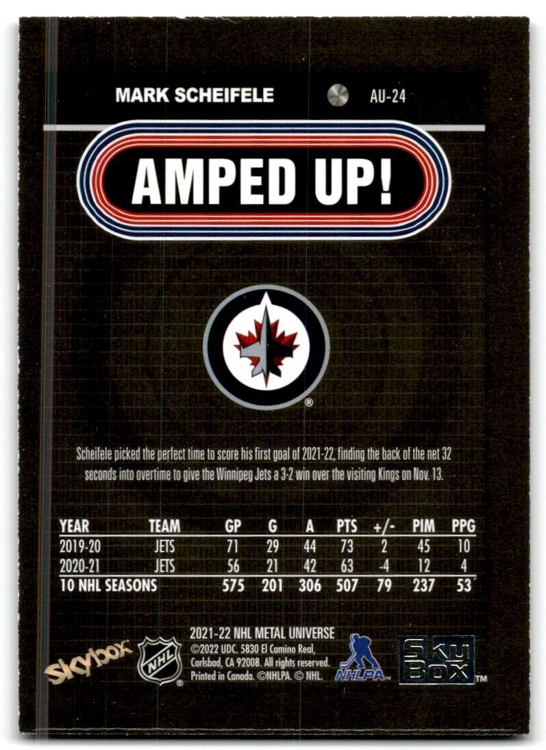 2021-22 Skybox Metal Universe Amped Up Mark Scheifele Winnipeg Jets #AU-24