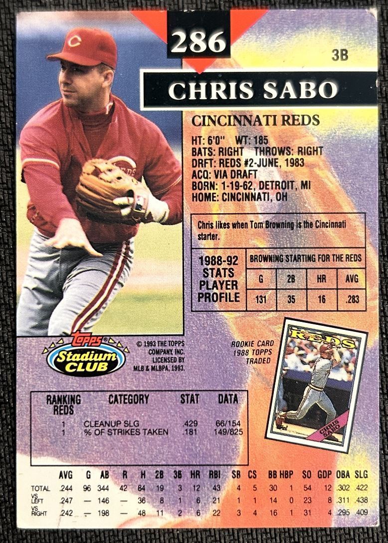 1993 Topps Stadium Club Chris Sabo Cincinnati Reds #286