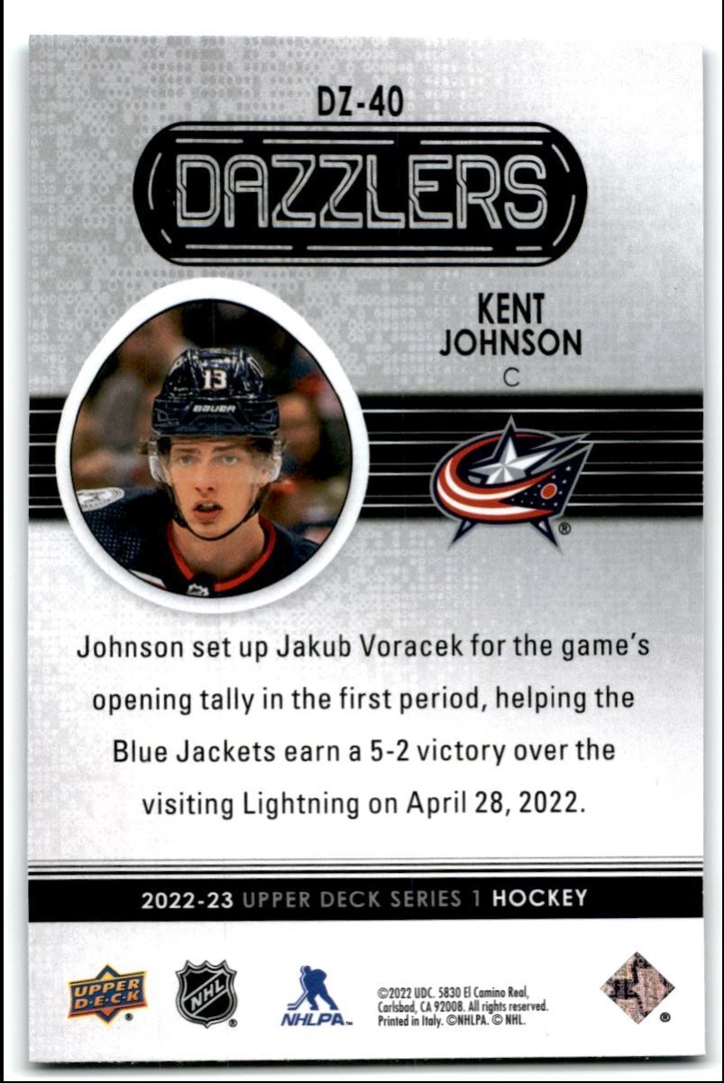 2022-23 Upper Deck Dazzlers Kent Johnson Columbus Blue Jackets #DZ-40