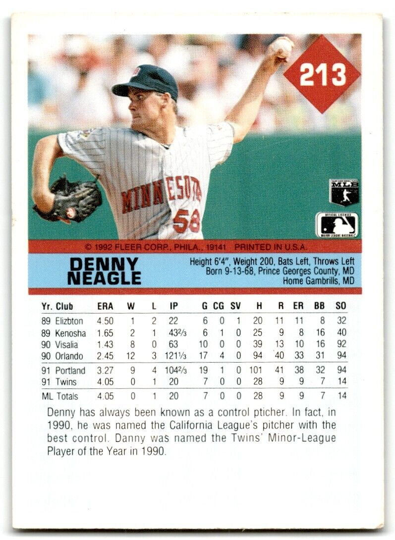 1992 Fleer Denny Neagle Minnesota Twins #213