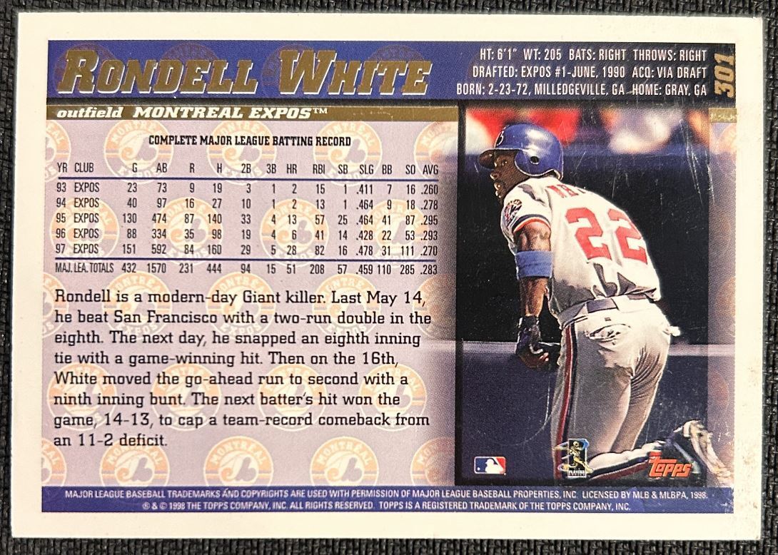 1998 Topps Rondell White Montreal Expos #301