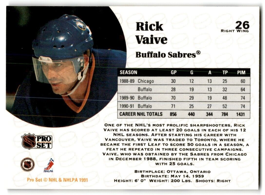 1991-92 Pro Set French Rick Vaive Buffalo Sabres #26