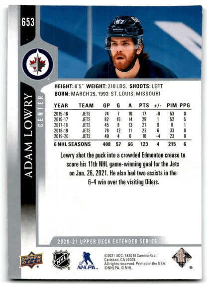 2020-21 Upper Deck Adam Lowry Winnipeg Jets #653