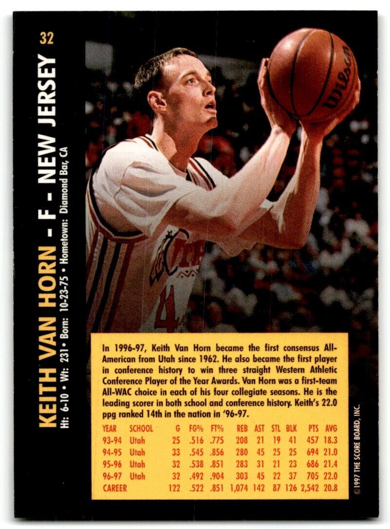 1997-98 Score Board Rookies Keith Van Horn Utah Utes #32