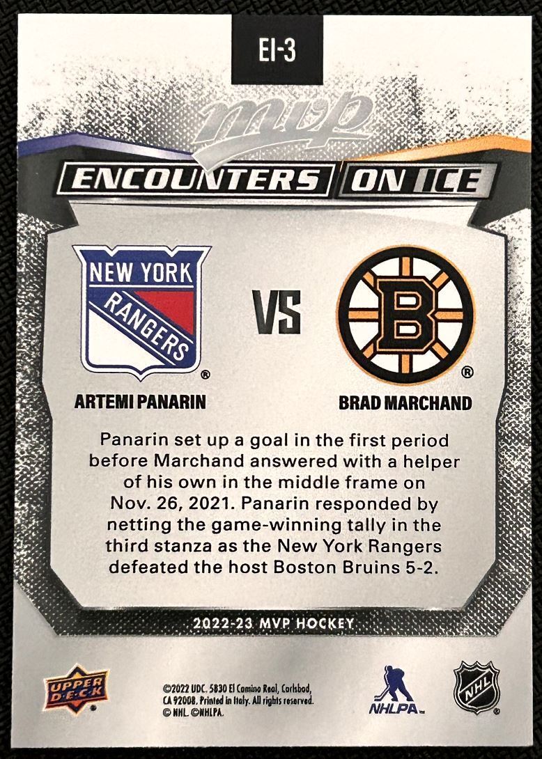 2022-23 Upper Deck MVP Encounters on Ice Artemi Panarin/Brad Marchand New York