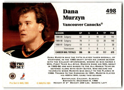 1991-92 Pro Set Dana Murzyn Vancouver Canucks #498