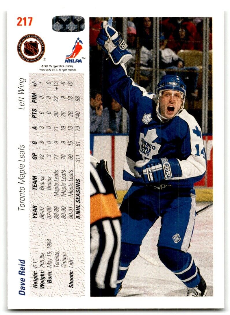 1991-92 Upper Deck Dave Reid Toronto Maple Leafs #217