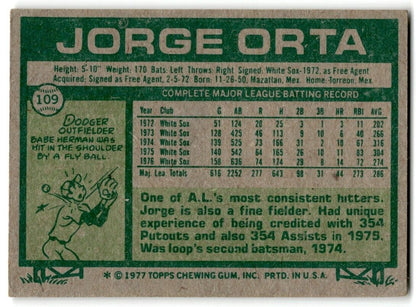 1977 Topps Jorge Orta Chicago White Sox #109