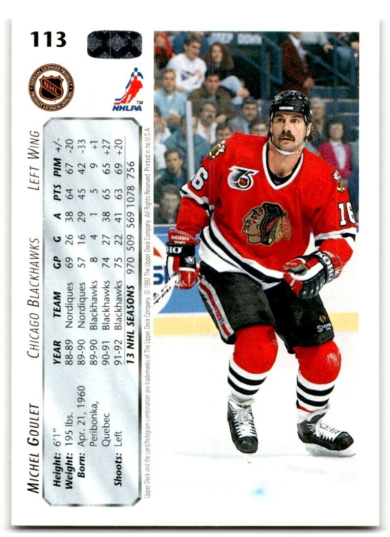 1992-93 Upper Deck Michel Goulet Chicago Blackhawks #113