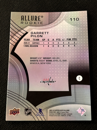 2021-22 Allure Black Rainbow Rookie Garrett Pilon #110 Washington Capitals