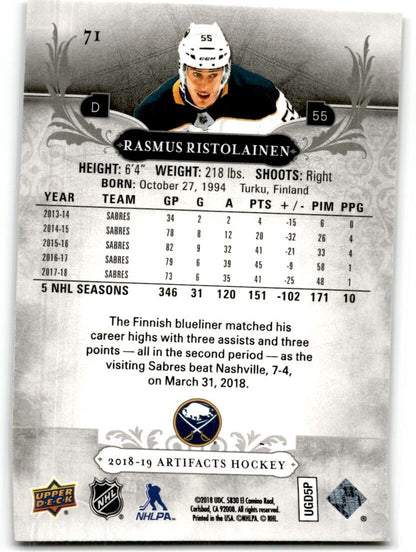 2018-19 Upper Deck Artifacts Rasmus Ristolainen Buffalo Sabres #71