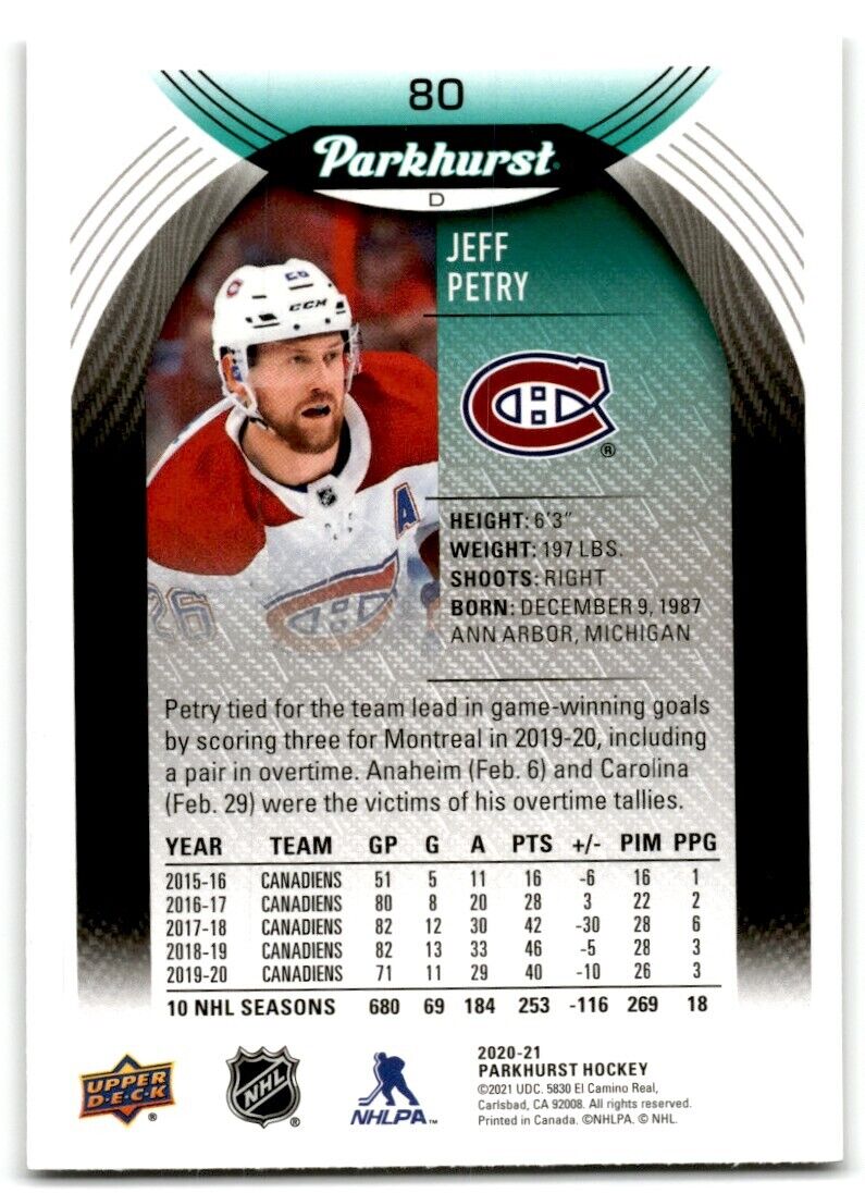 2020-21 Parkhurst Jeff Petry Montreal Canadiens #80