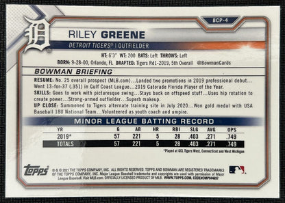 2021 Bowman Chrome Prospects Atomic Refractor Mojo Riley Greene Detroit Tigers