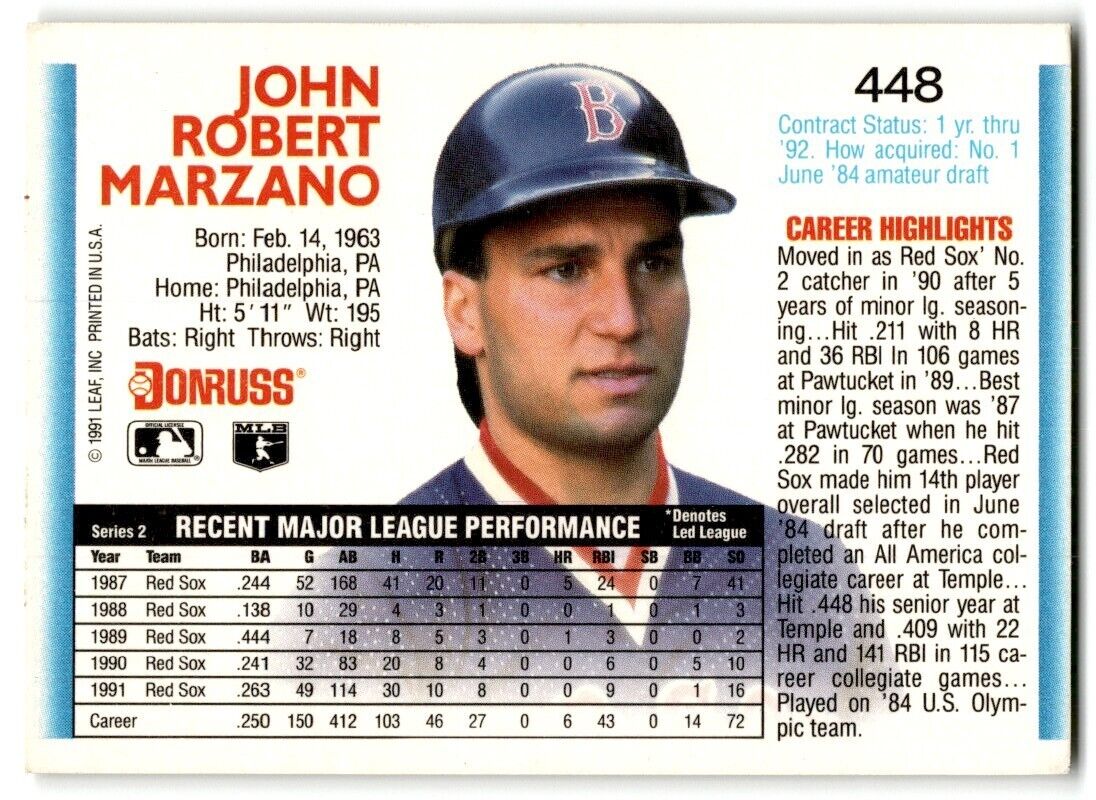 1992 Donruss John Marzano Boston Red Sox #448