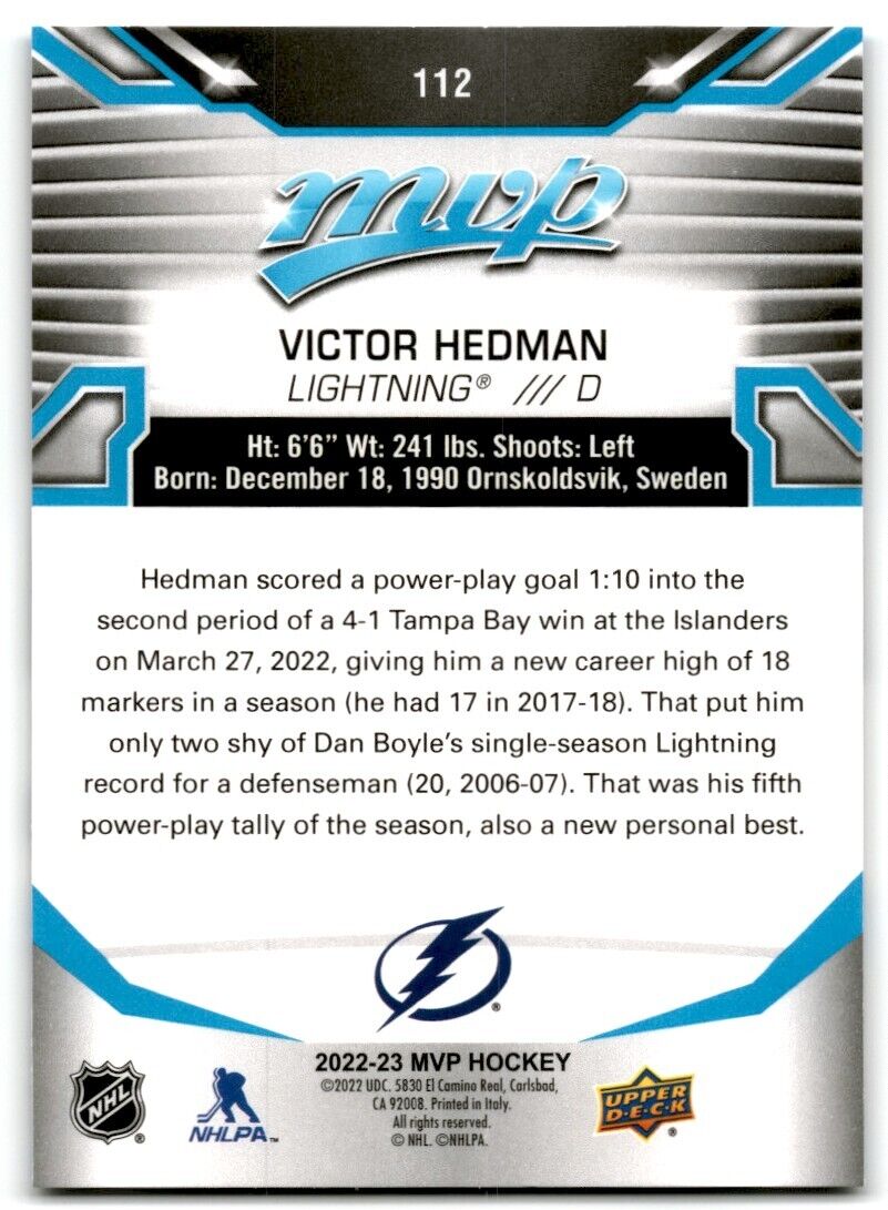 2022-23 Upper Deck MVP Victor Hedman Tampa Bay Lightning #112