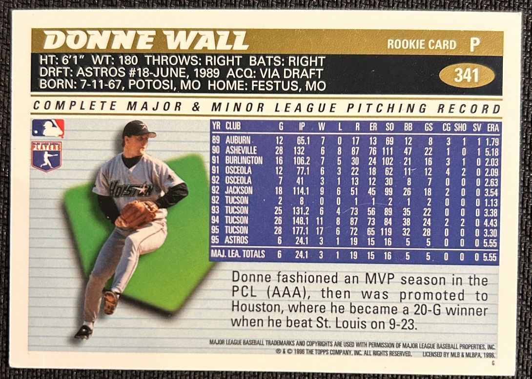 1996 Topps Donne Wall Rookie Houston Astros #341