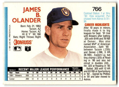 1992 Donruss Jim Olander Milwaukee Brewers #766