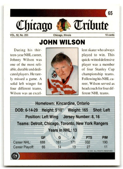 1991-92 Ultimate Original 6 John Wilson Chicago Blackhawks #65