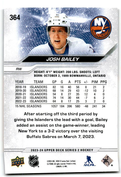 2023-24 Upper Deck Josh Bailey New York Islanders #364