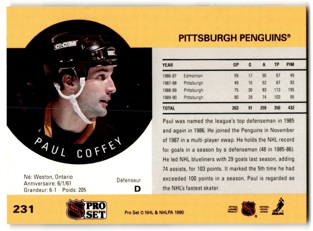 1990-91 Pro Set Paul Coffey Pittsburgh Penguins #231