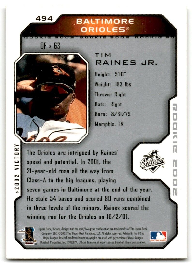 2002 Upper Deck Victory Tim Raines Jr. Baltimore Orioles #494