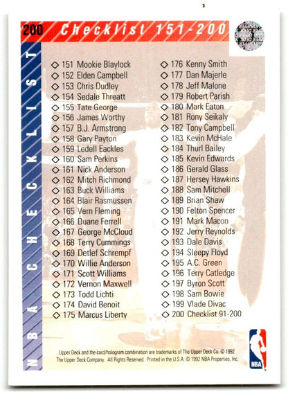 1992-93 Upper Deck Checklist: 91- Chicago Bulls #200