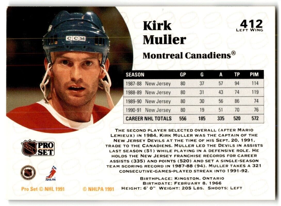 1991-92 Pro Set Kirk Muller Montreal Canadiens #412