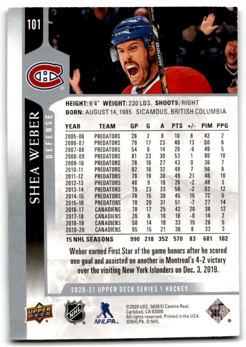 2020-21 Upper Deck Shea Weber Montreal Canadiens #101