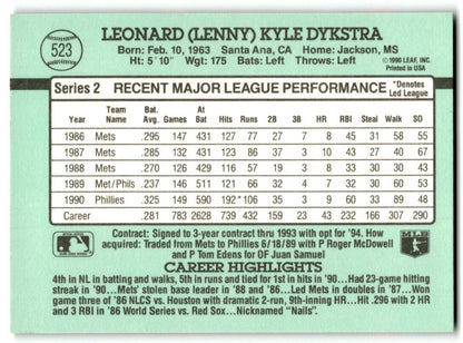 1991 Donruss Len Dykstra Philadelphia Phillies #523