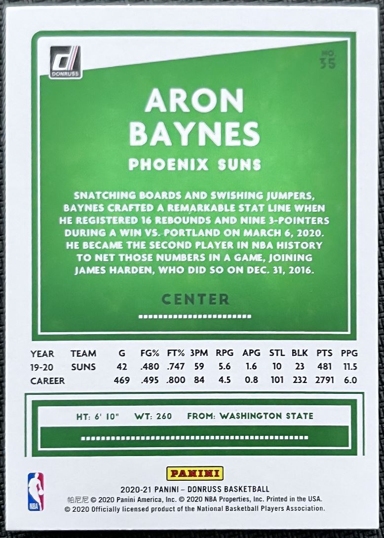 2020-21 Donruss Aron Baynes Phoenix Suns #35