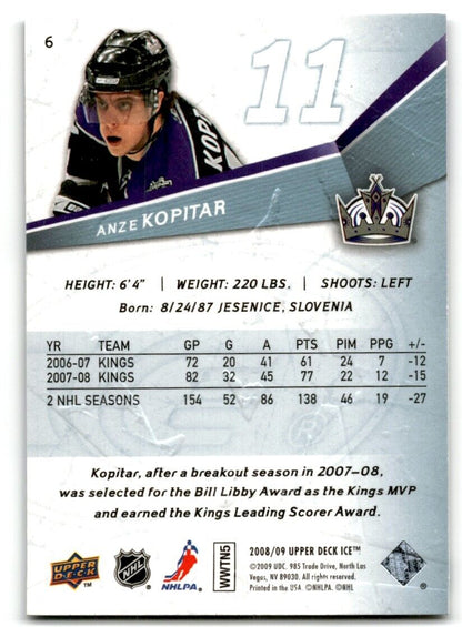 2008-09 Upper Deck Ice Anze Kopitar Los Angeles Kings #6