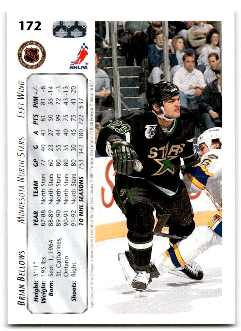 1992-93 Upper Deck Brian Bellows Minnesota North Stars #172