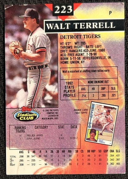 1993 Topps Stadium Club Walt Terrell Detroit Tigers #223