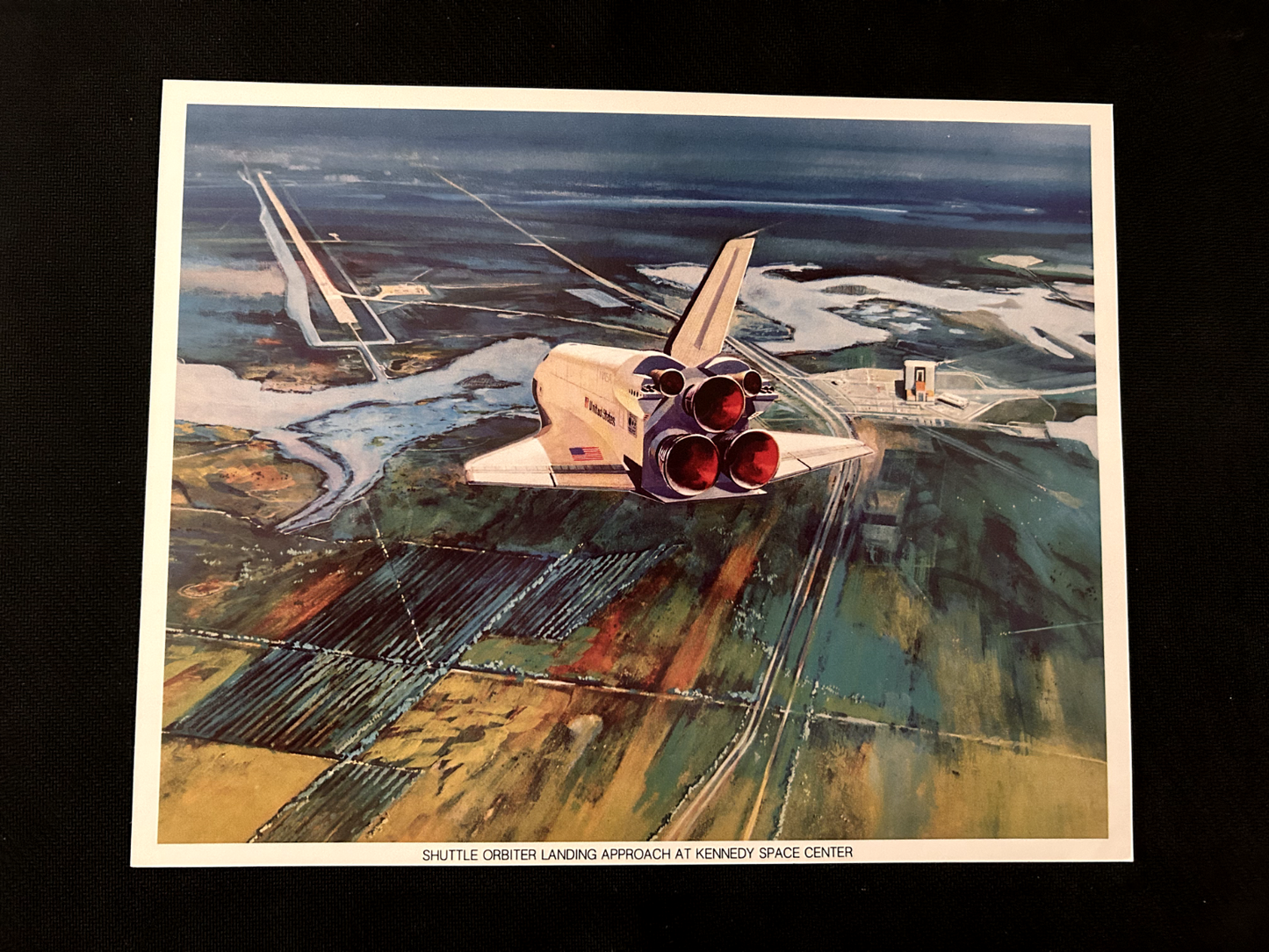 NASA Space Shuttle Orbiter approach at Kennedy Space Center artist litho 8X10