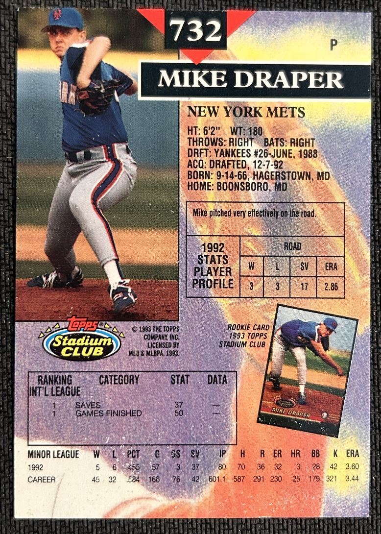 1993 Topps Stadium Club Mike Draper New York Mets #732