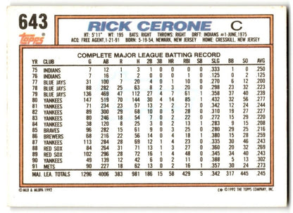 1992 Topps Rick Cerone New York Mets #643