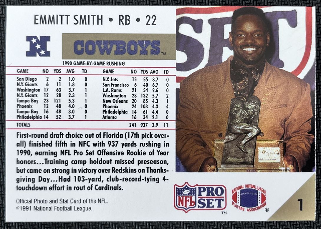 1991 Pro Set Emmitt Smith Dallas Cowboys #1