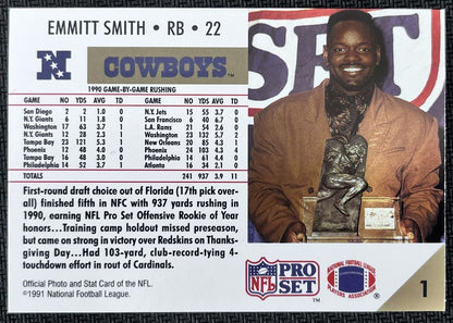 1991 Pro Set Emmitt Smith Dallas Cowboys #1