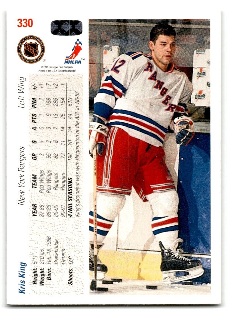 1991-92 Upper Deck Kris King New York Rangers #330