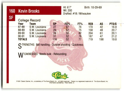 1991-92 Classic Kevin Brooks Rookie Southwestern Louisiana Ragin' Cajuns #160