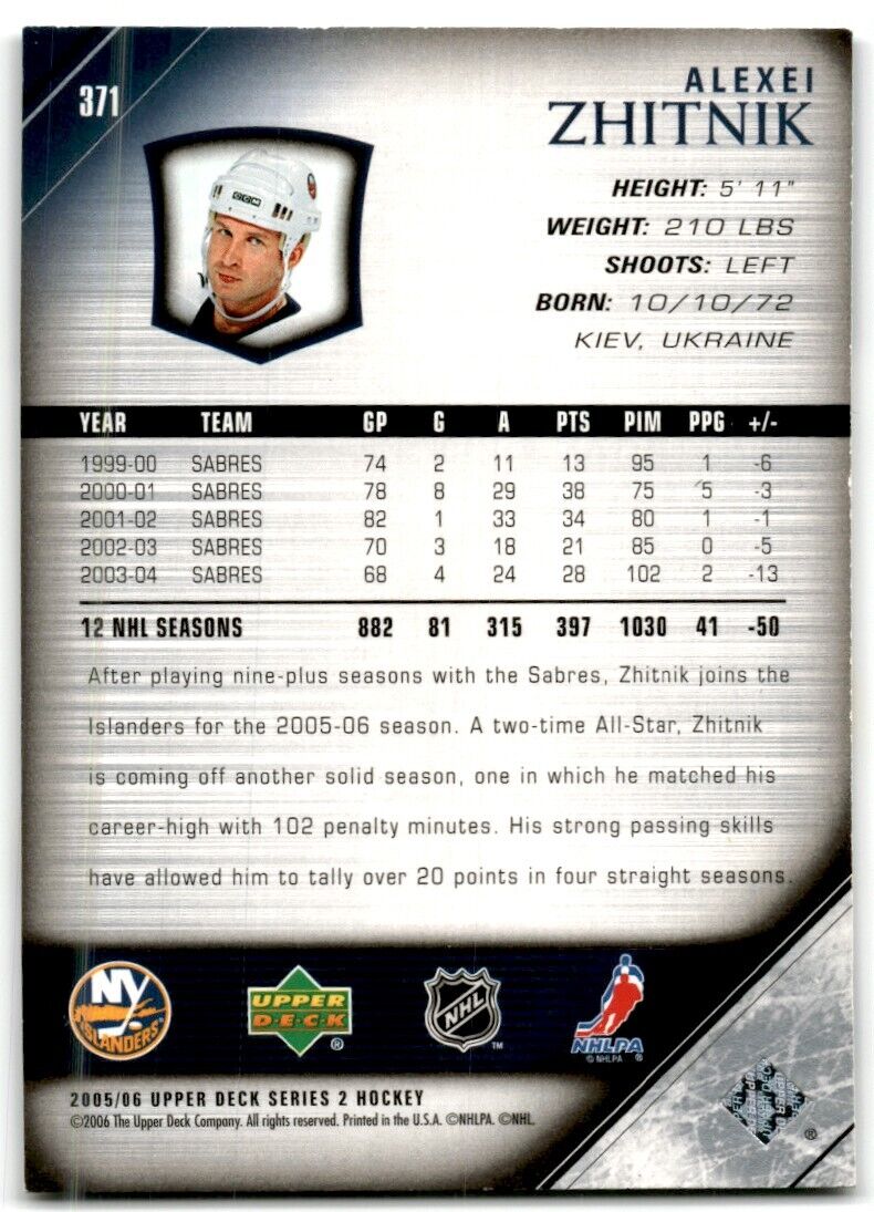 2005-06 Upper Deck Alexei Zhitnik New York Islanders #371